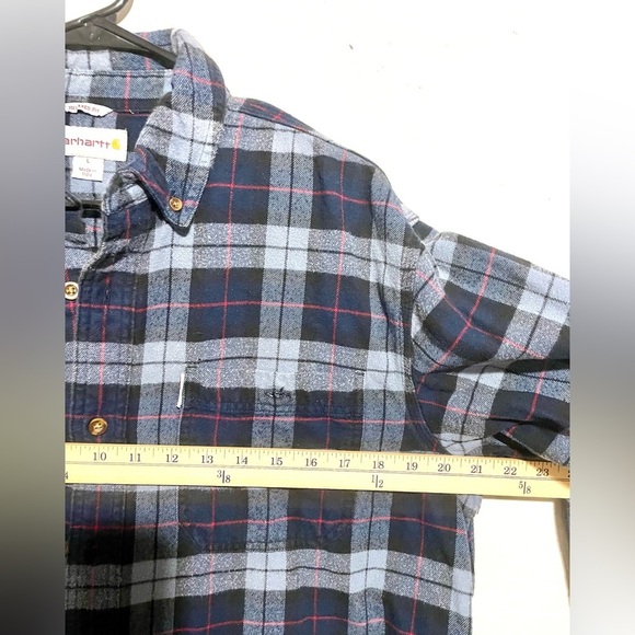 Carhartt Blue Relaxed Fit Cotton Plaid Long Sleeve Shirt Men's L - Picture 6 of 6